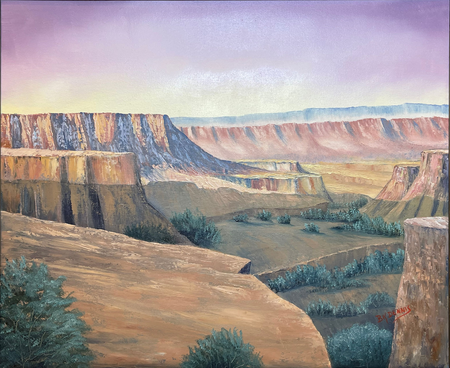 Oil Painting of a rugged canyon in Big Bend National Park with deep shadows. Painted by BK Dennis of Alpine, TX.